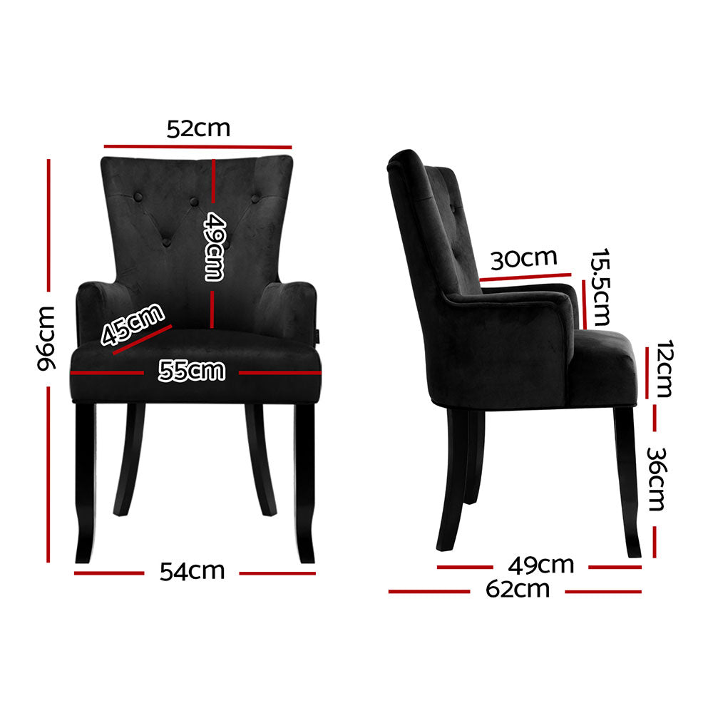 2x Dining Chairs Velvet French Provincial Armchair Black