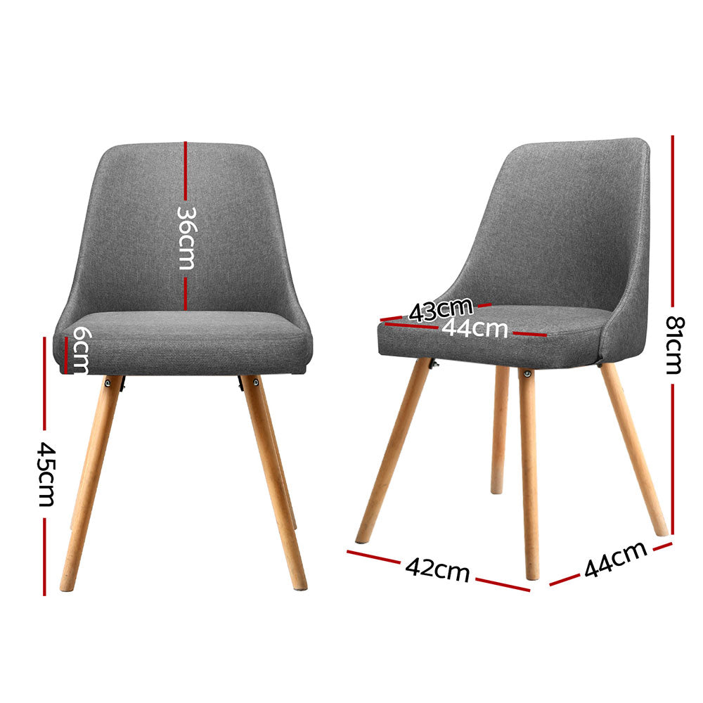 Dining Chairs Set of 4 Fabric Wooden Grey