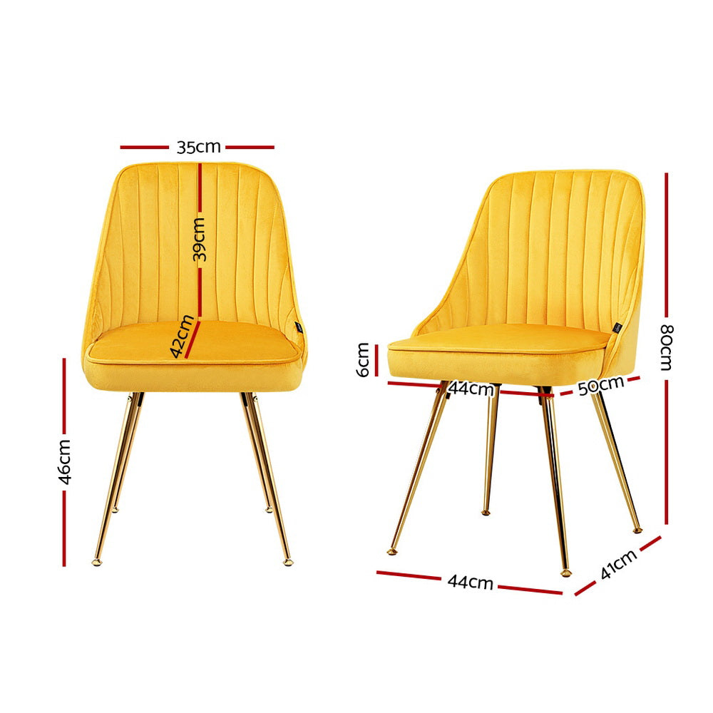 Dining Chairs Velvet Yellow Set of 2 Nappa
