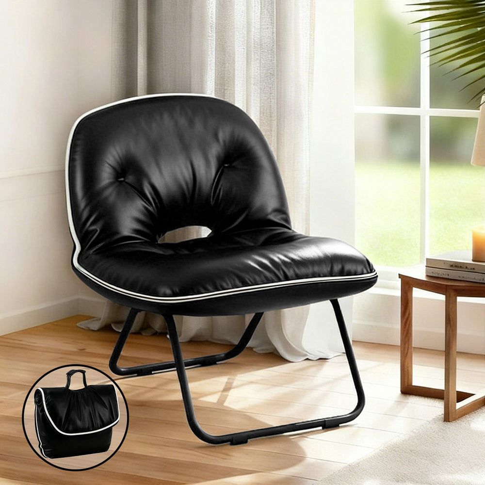 Foldable Chair 2-In-1 Armchair Lounge Chair Portable Black