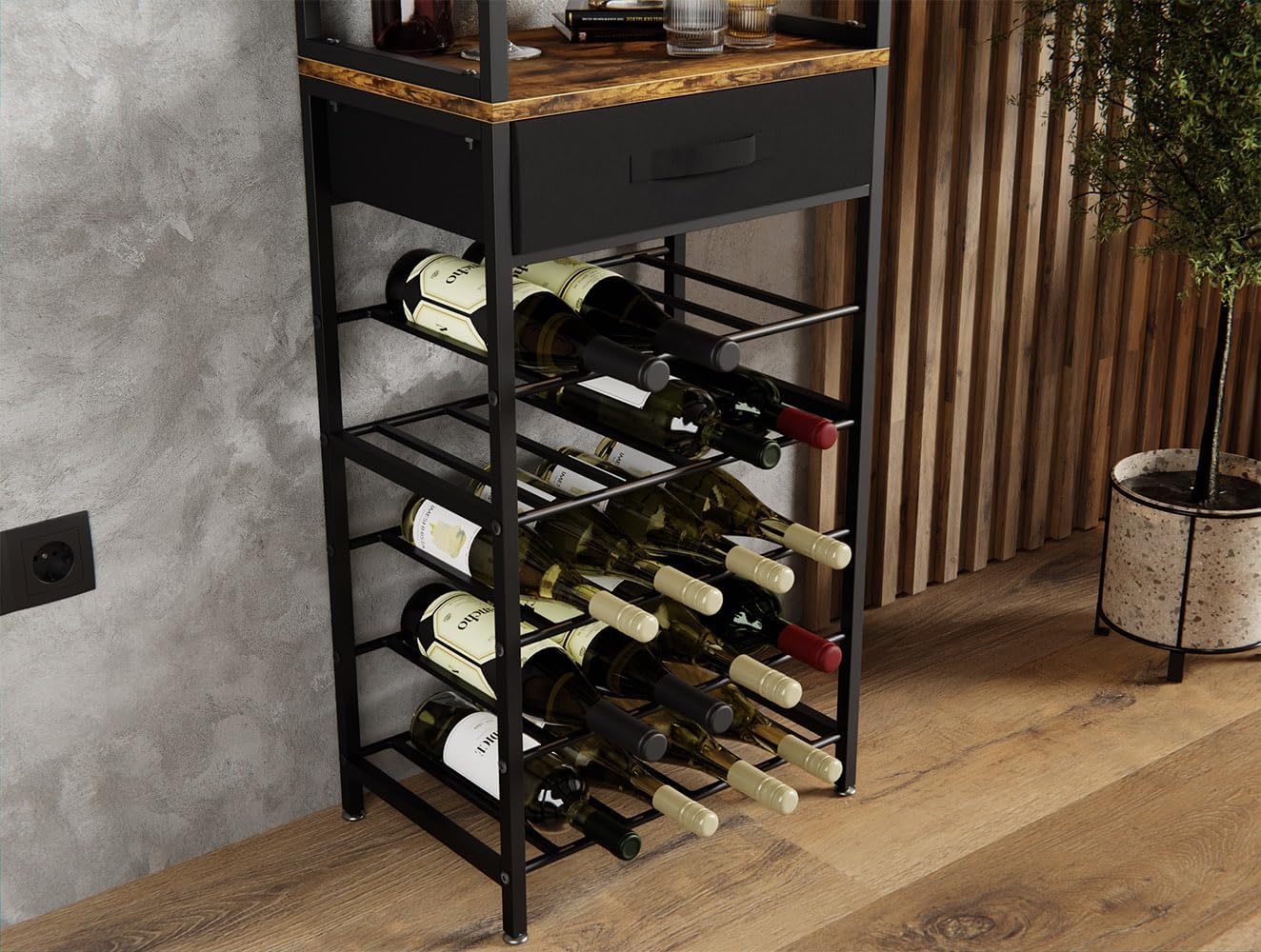 Freestanding Wine Rack for 20 Bottles with Wood Countertop and Sturdy Metal Frame