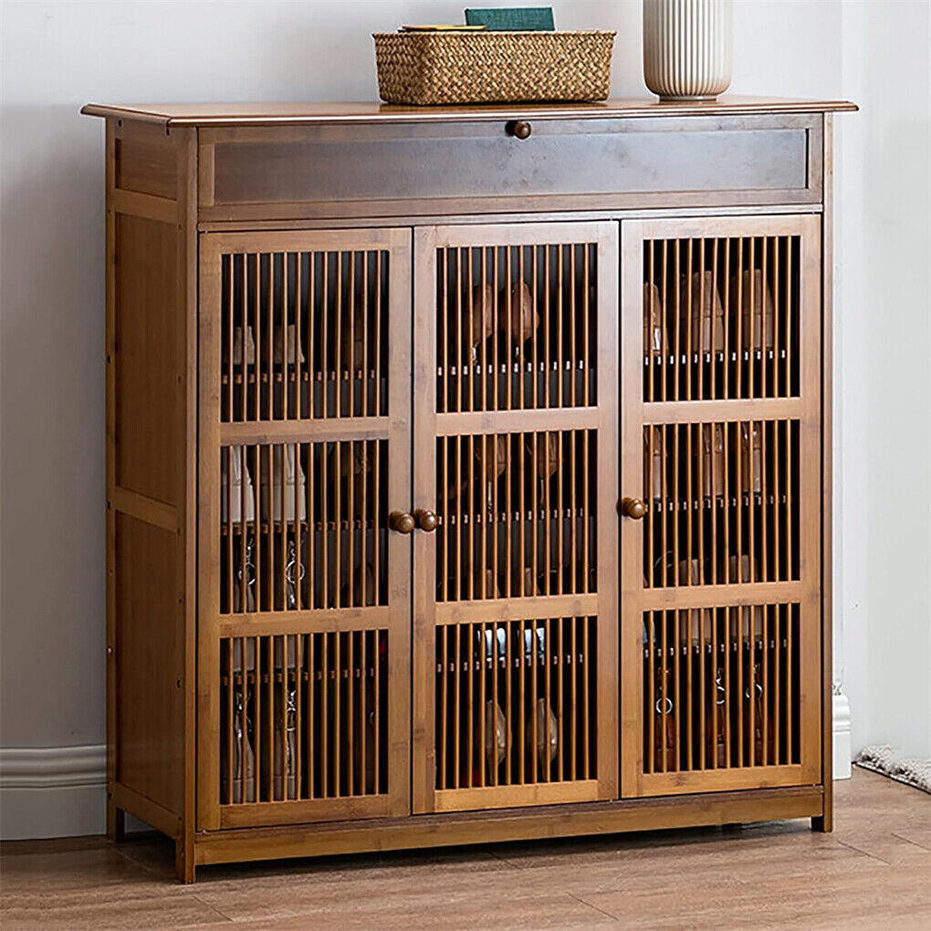 XXL 4-Tier Bamboo Shoe Rack Cabinet with Doors, Drawers