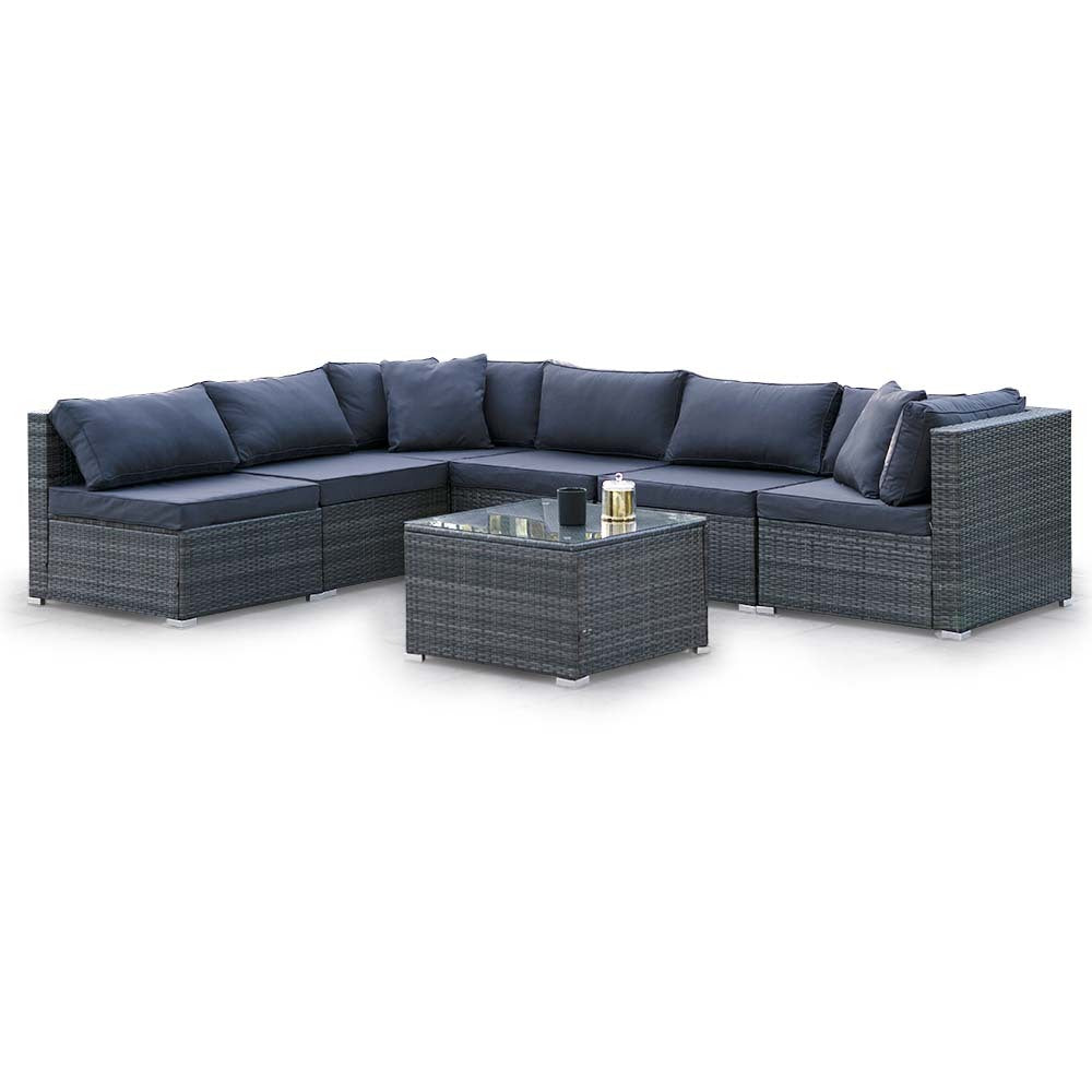 7 Piece 6 Seater Modular Outdoor Lounge Setting with Coffee Table, Grey
