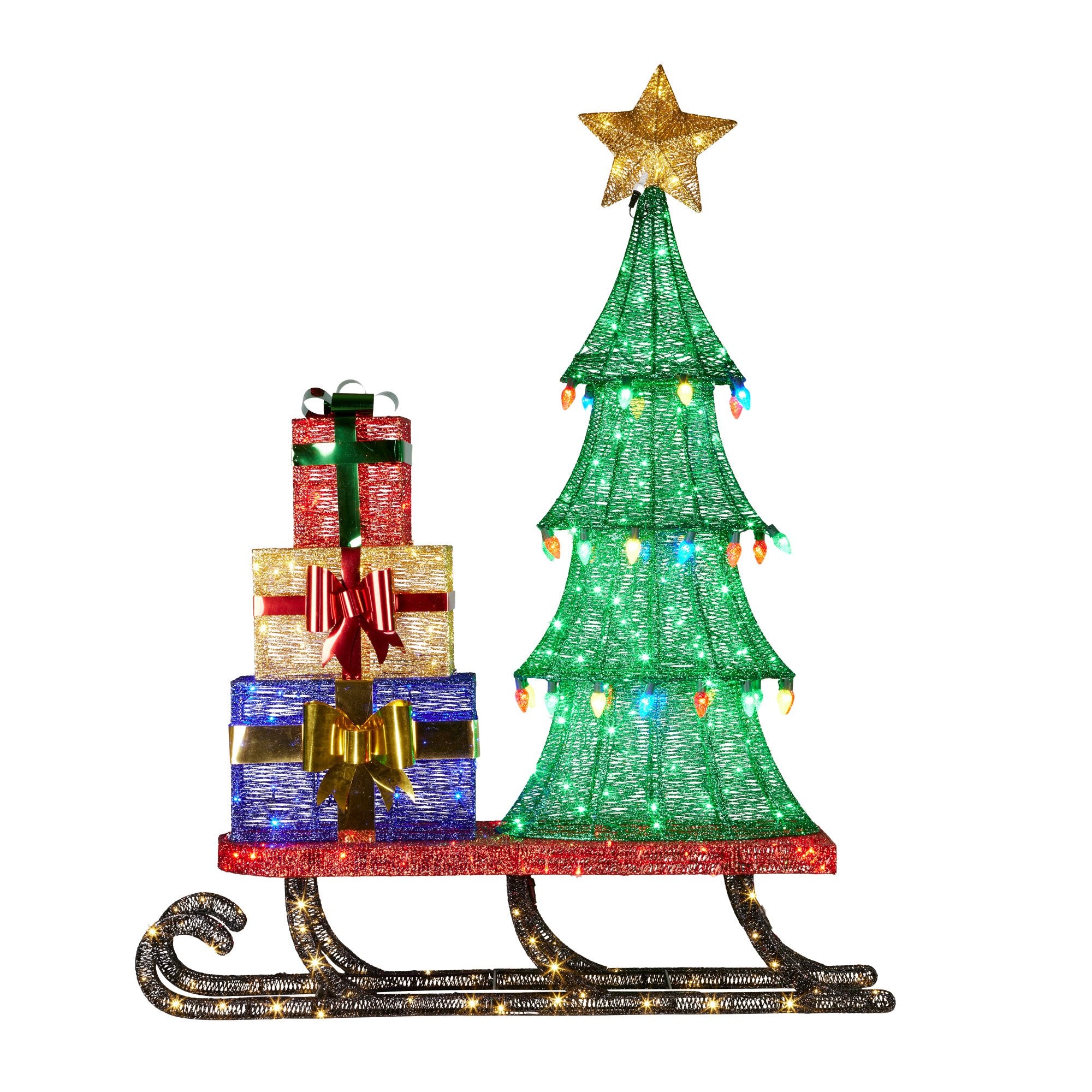 Christmas Display Sled 183cm With Tree And Presents Led Lights & C9 Bulbs
