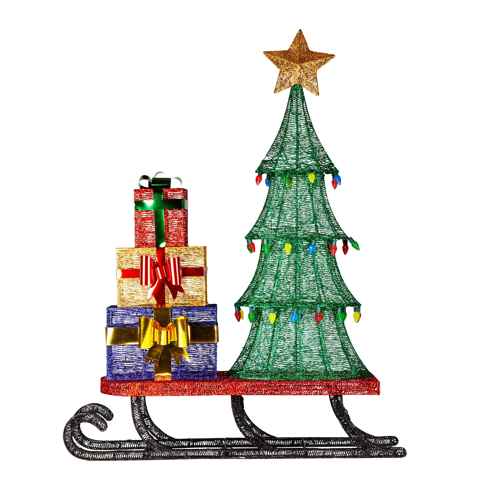 Christmas Display Sled 183cm With Tree And Presents Led Lights & C9 Bulbs