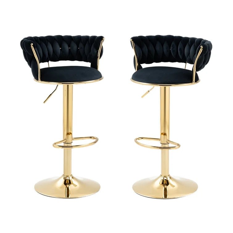 Set of 2 Fairlie Velvet Bar Stools – Black & Gold