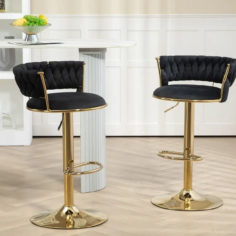 Set of 2 Fairlie Velvet Bar Stools – Black & Gold