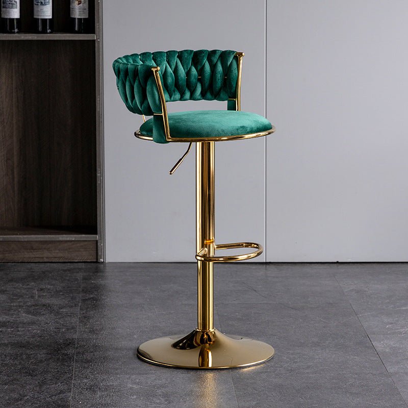 Set of 2 Fairlie Velvet Bar Stools – Green & Gold