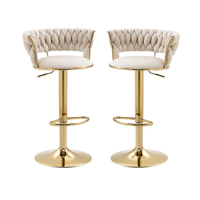 Set of 2 Fairlie Velvet Bar Stools – Ivory & Gold