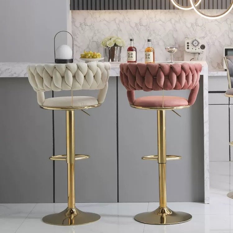 Set of 2 Fairlie Velvet Bar Stools – Ivory & Gold