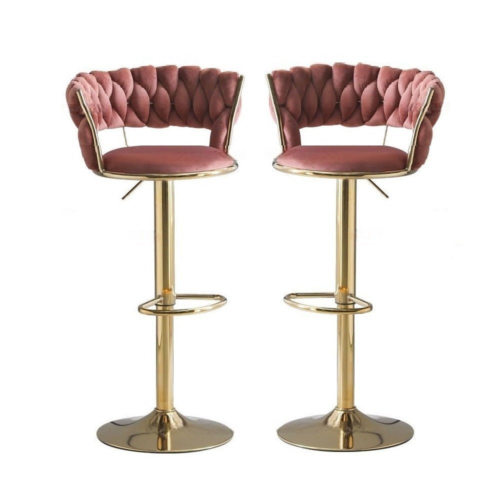 Set of 2 Fairlie Velvet Bar Stools – Red & Gold