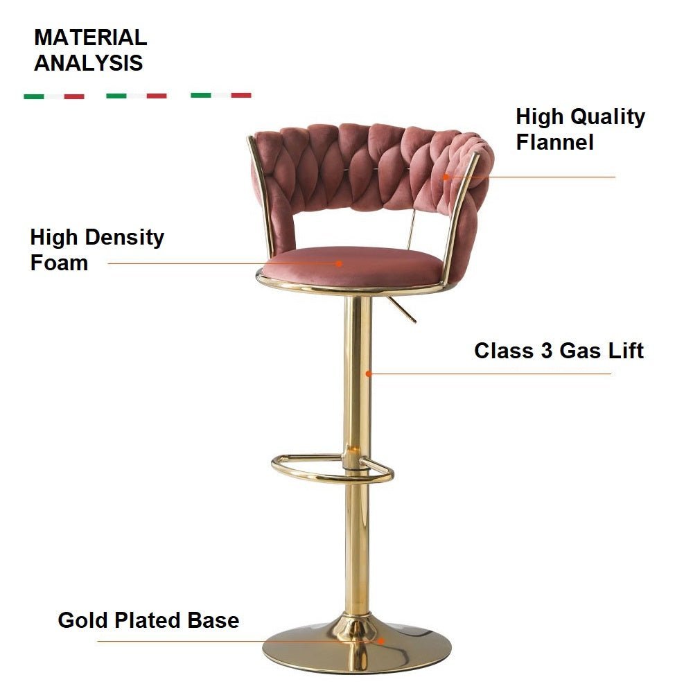 Set of 2 Fairlie Velvet Bar Stools – Red & Gold