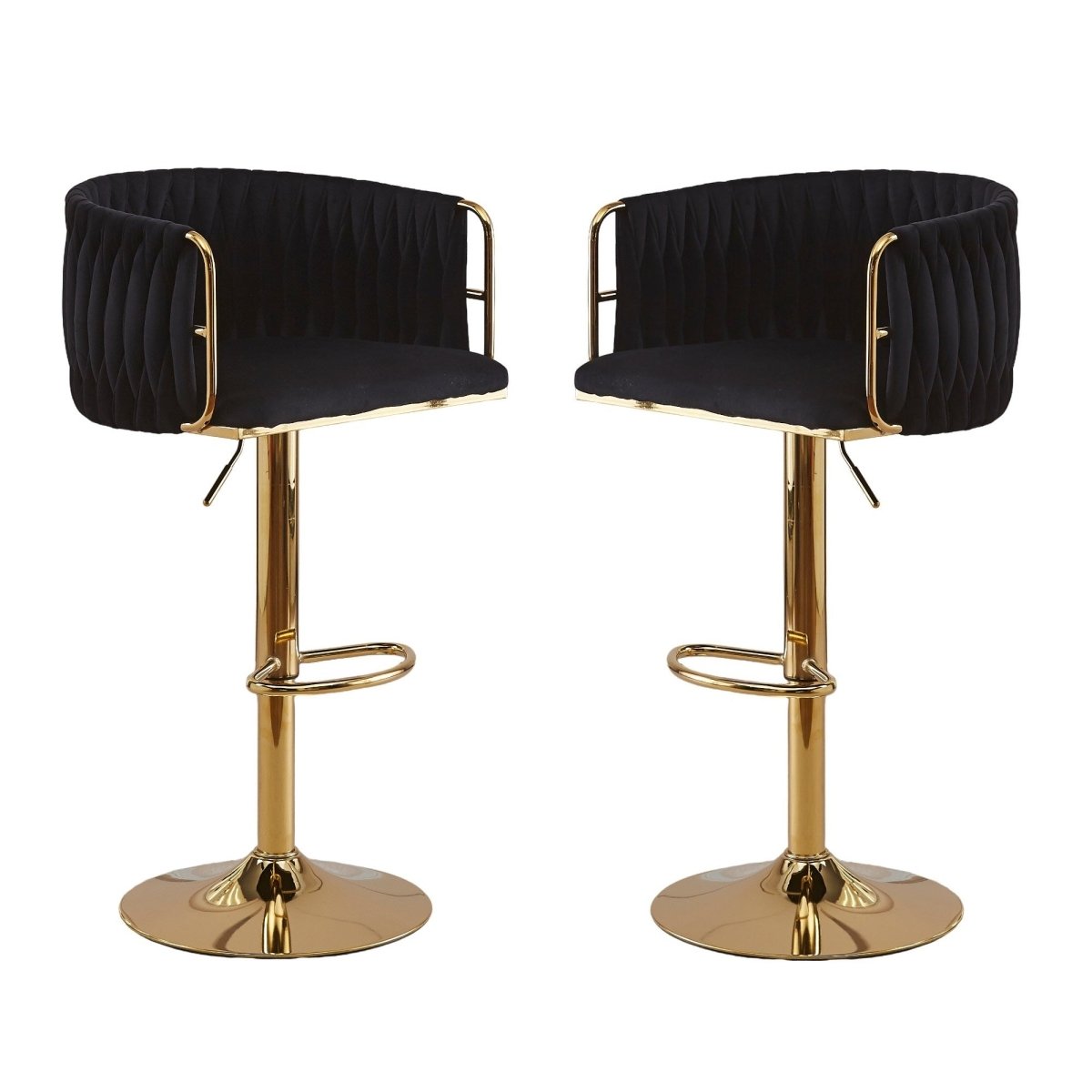 Set of 2 Marlowe Velvet Bar Stools - Black with Gold Base