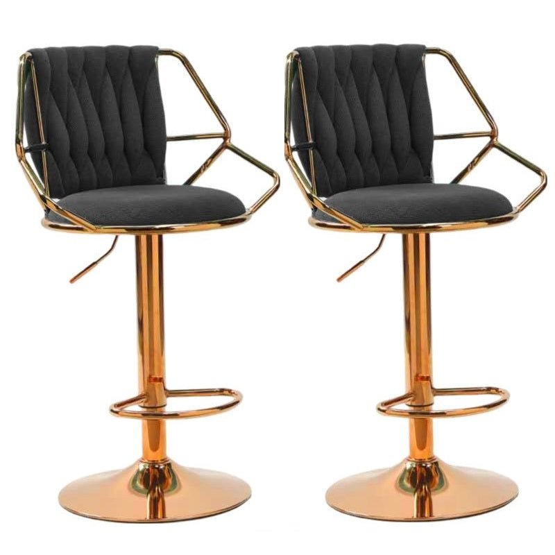 Set of 2 Winton Velvet Bar Stools - Black with Gold Base