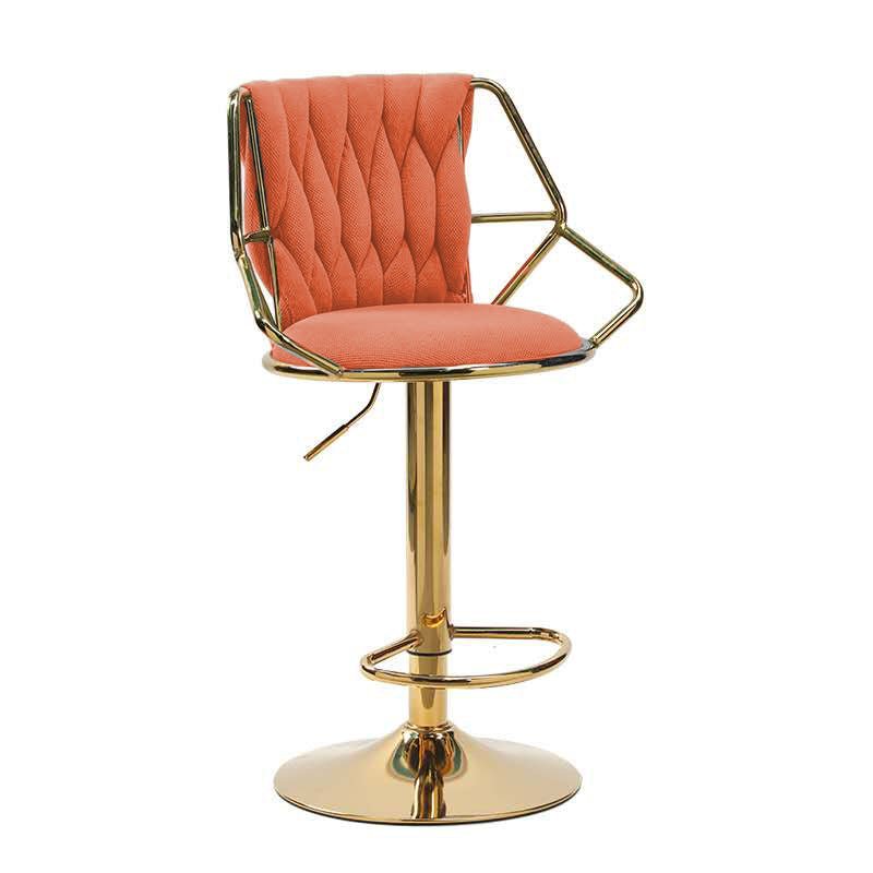 Set of 2 Winton Velvet Bar Stools - Orange with Gold Base