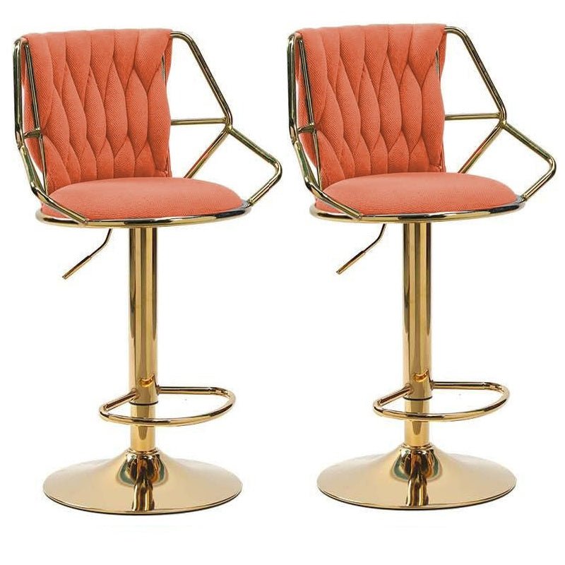 Set of 2 Winton Velvet Bar Stools - Orange with Gold Base