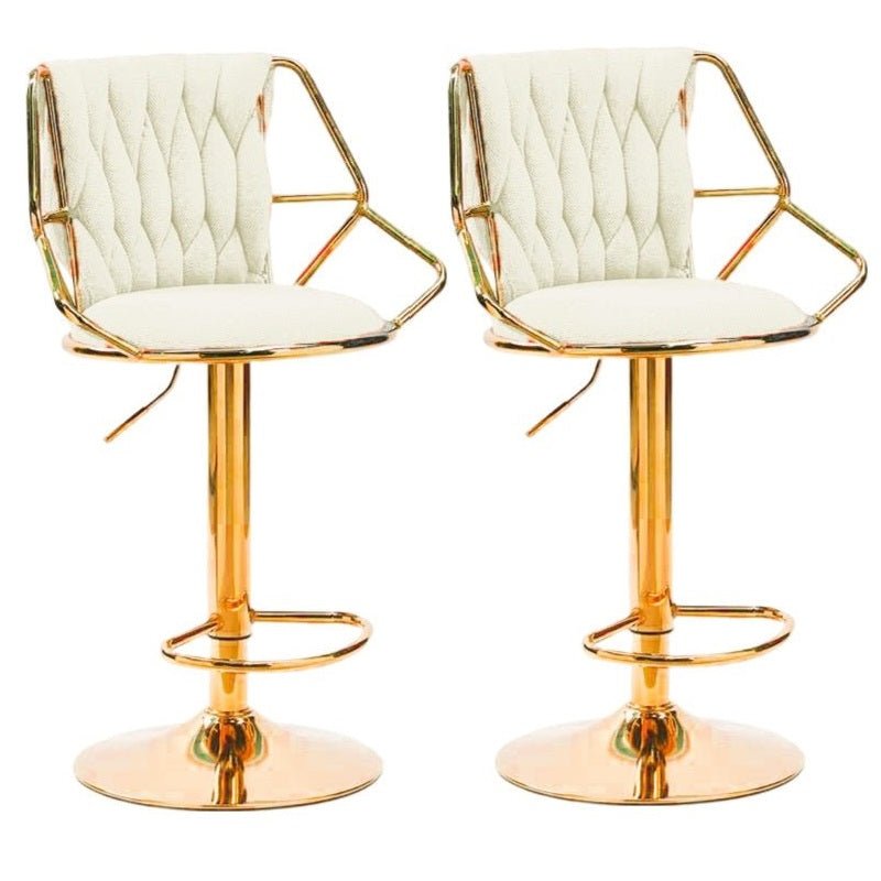 Set of 2 Winton Velvet Bar Stools - Beige with Gold Base