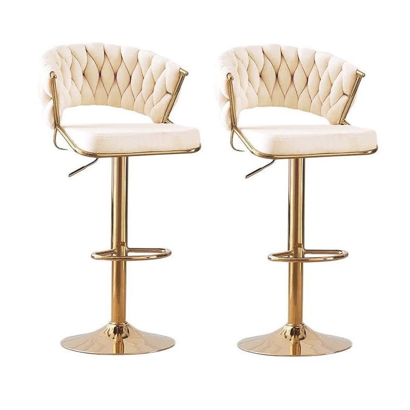 Set of 2 Blythe Velvet Bar Stools - Beige with Gold Base