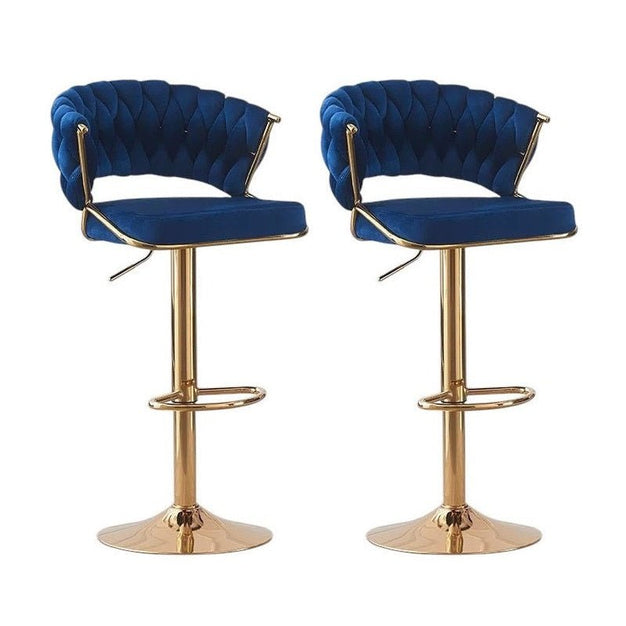 Set of 2 Blythe Velvet Bar Stools - Blue with Gold Base