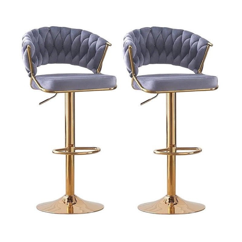 Set of 2 Blythe Velvet Bar Stools - Grey with Gold Base