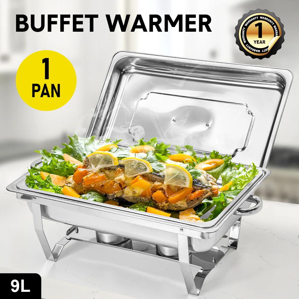 9L Chafing Dish Set, Premium 410 Stainless Steel Buffet Warmer, Bain Marie Food Server with Fuel Holders & Lid, Stackable Catering Equipment for Hotels, Parties, Weddings & Banquets, Silver