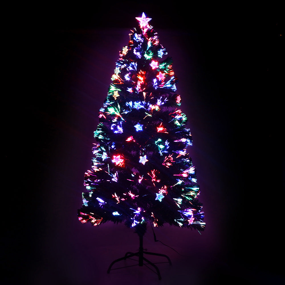 5FT / 1.5M Fibre Optic Christmas Tree – 180 Tips – Pre-lit Multi-Colour Fibre Optic Lights with Star Topper & 28 Stars