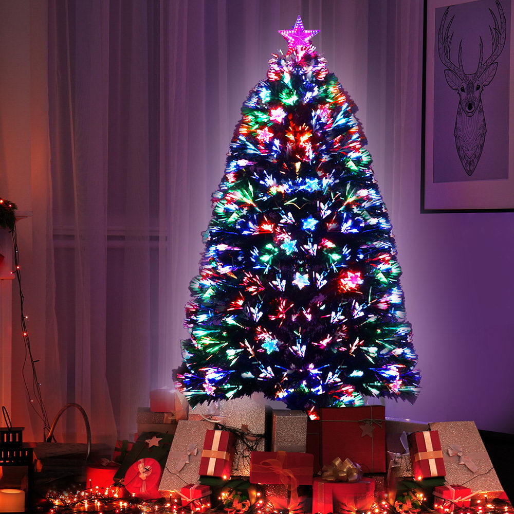 5FT / 1.5M Fibre Optic Christmas Tree – 180 Tips – Pre-lit Multi-Colour Fibre Optic Lights with Star Topper & 28 Stars