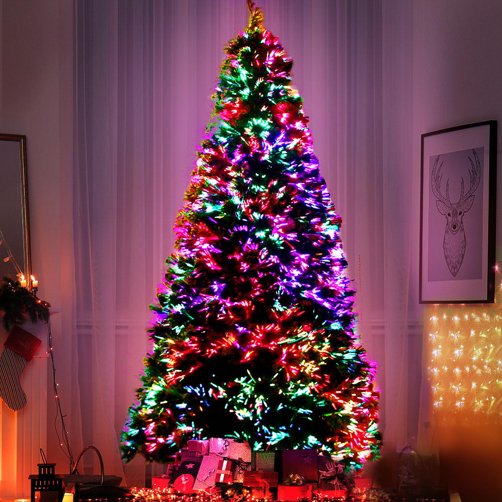 6FT / 1.8M Fibre Optic Christmas Tree – 300 Tips – Pre-lit Multi-Colour Fibre Optic Lights