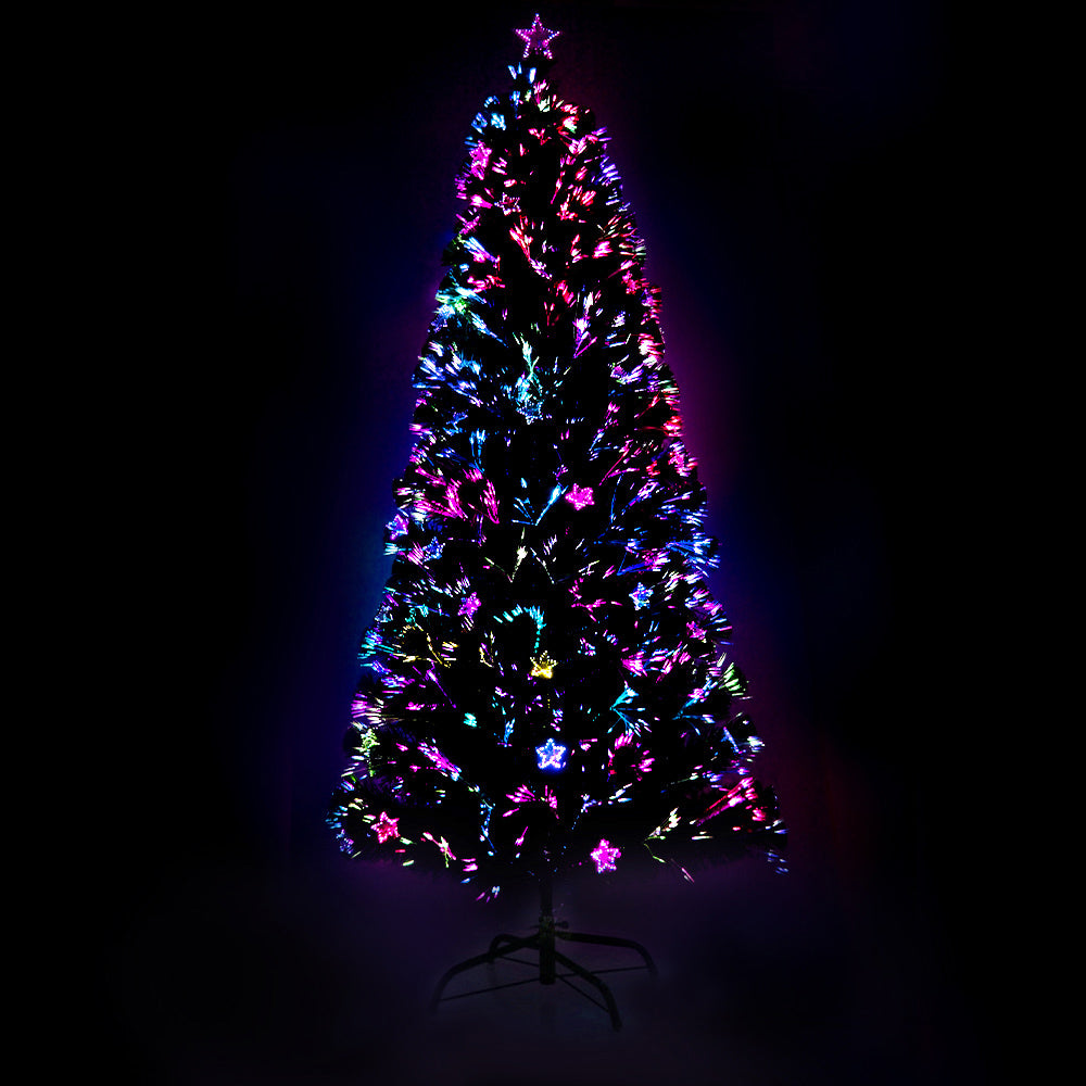 7FT / 2.1M Fibre Optic Christmas Tree – 280 Tips – Pre-lit Multi-Colour LED Fibre Optic Lights with Star Topper & 50 Fibre Optic Stars
