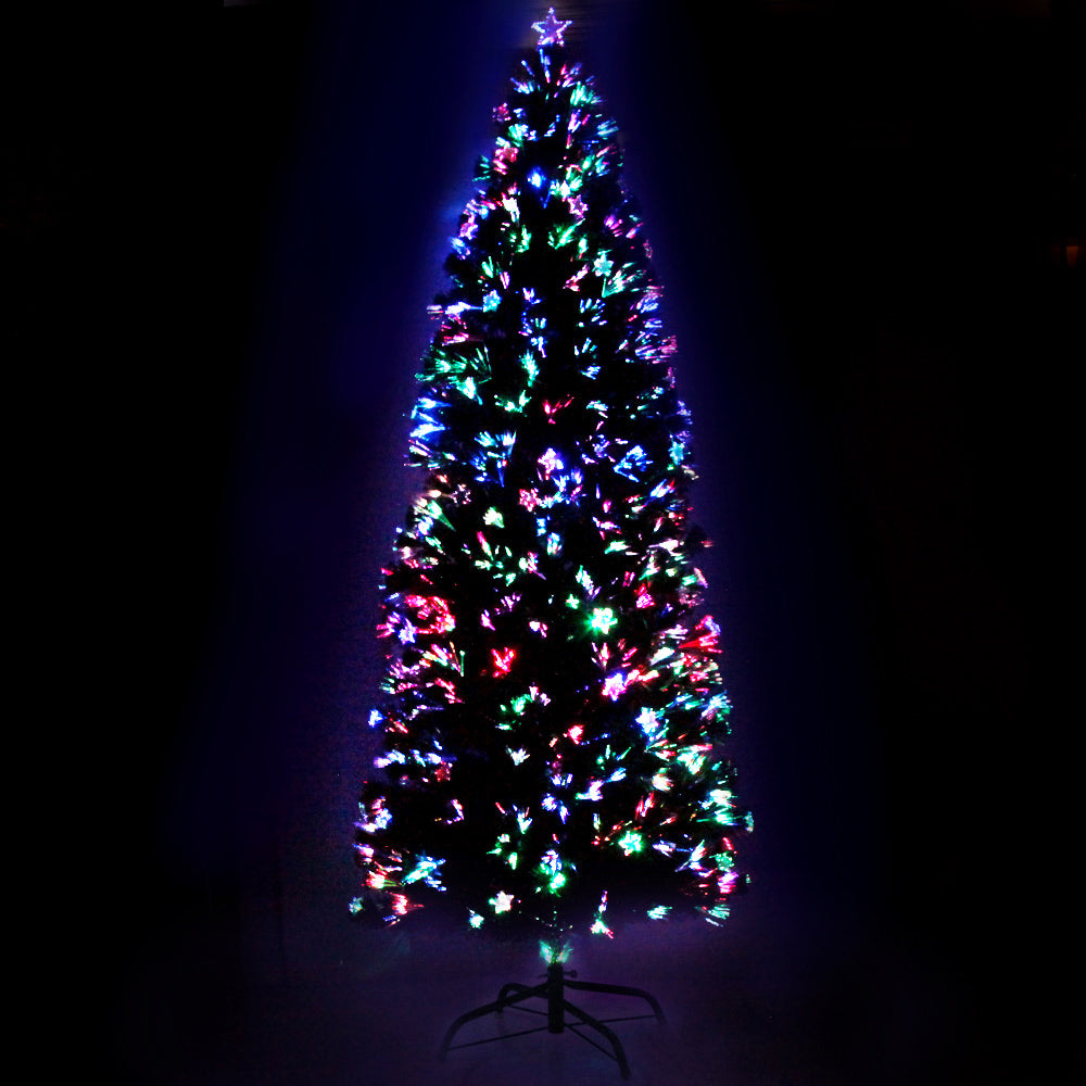8FT / 2.4M Fibre Optic Christmas Tree – 320 Tips – Pre-lit Multi-Colour LED Fibre Optic Lights with Star Topper & 50 Fibre Optic Stars
