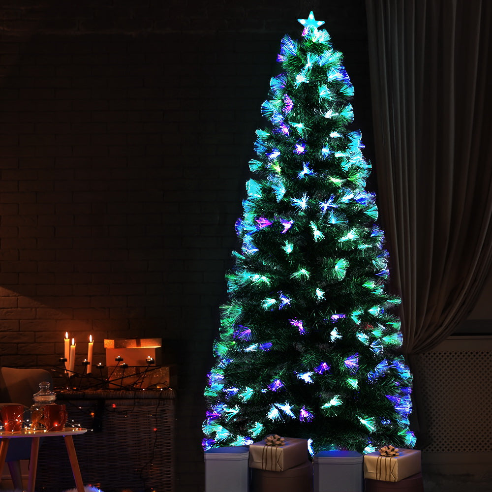 7FT / 2.1M Fibre Optic Christmas Tree – 270 Tips – Pre-lit 274 Multi-Colour LED Fibre Optic Lights + Star Topper