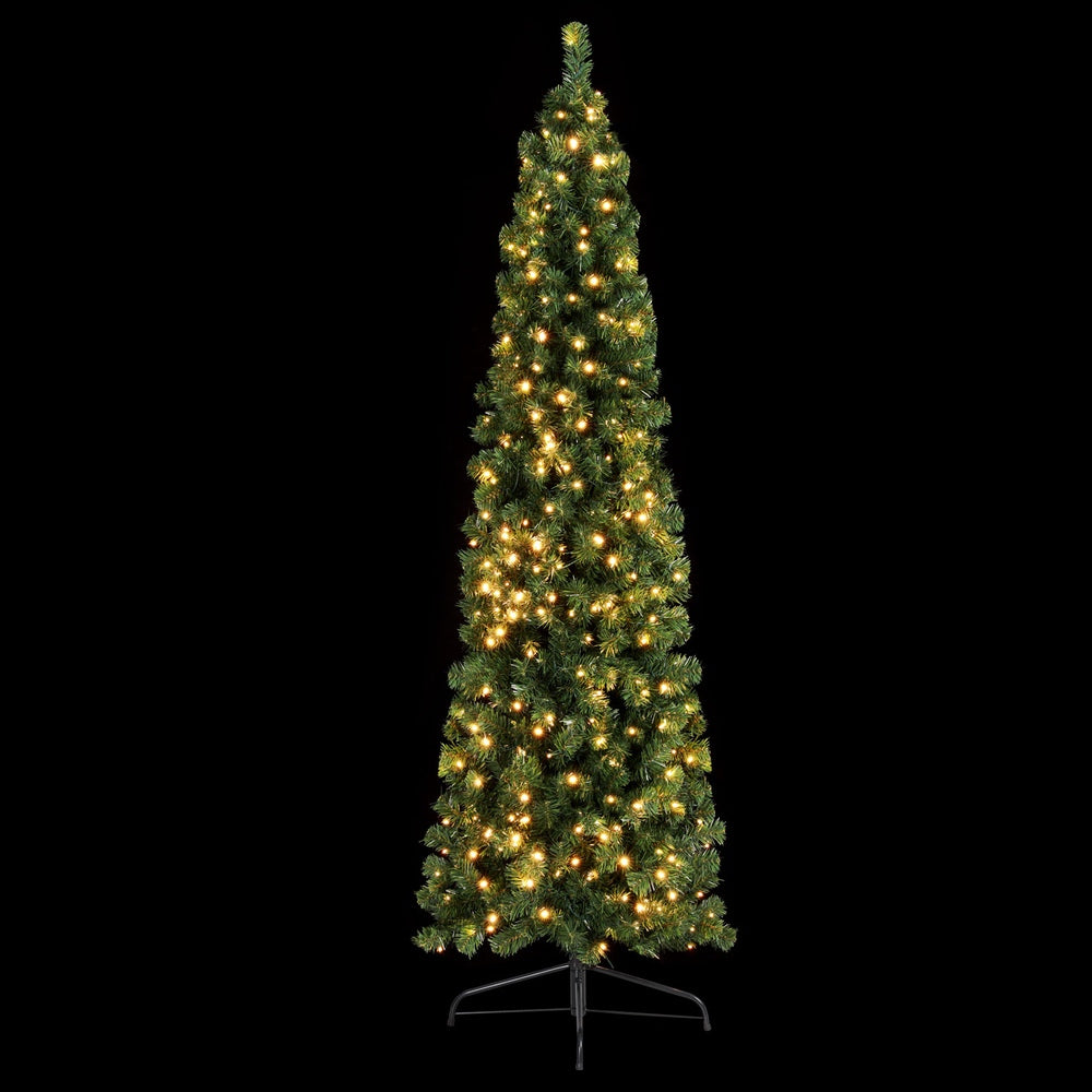 7FT / 2.1M Slim Corner Christmas Tree – 430 Tips – Pre-lit 250 Warm White LED Lights (Space-Saving Design)