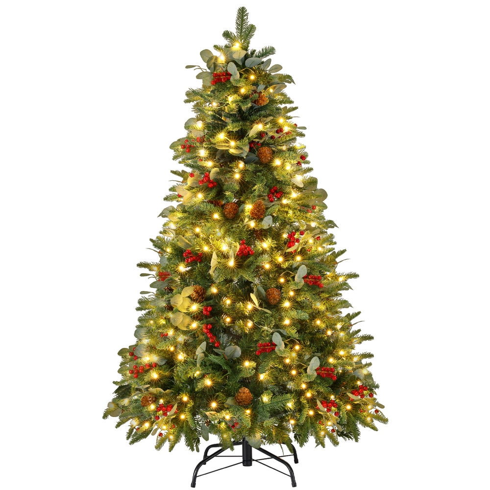 5FT / 1.5M Christmas Tree – Green with Pine Cones & Red Berries – 355 Tips – Pre-lit 160 Warm White LED Lights