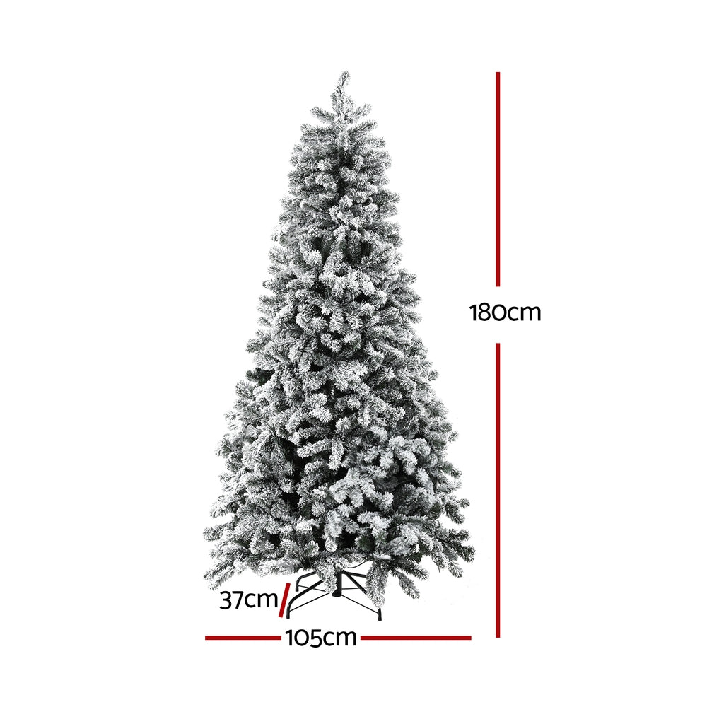 6FT / 1.8M Snow Flocked Christmas Tree – 828 Tips – Pre-lit 350 Warm White LED Lights (8 Modes)