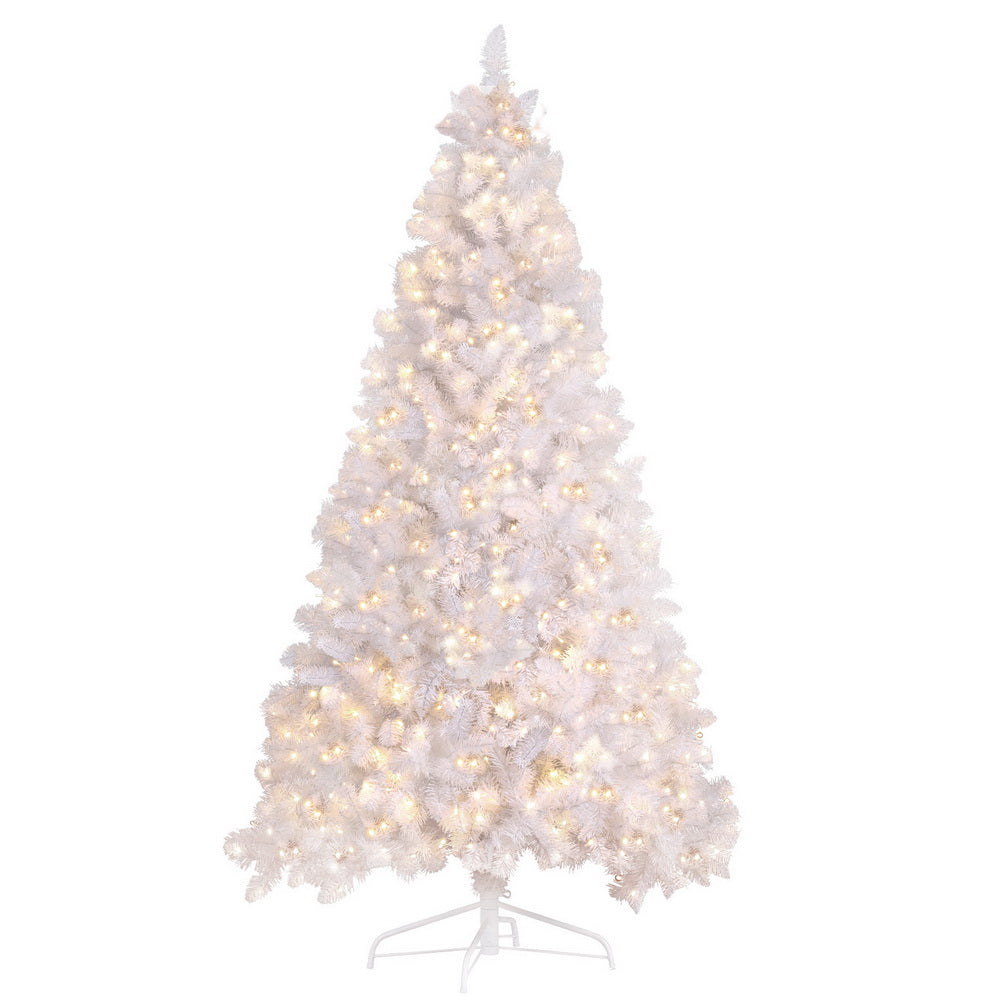 7FT / 2.1M White Christmas Tree – 1260 Tips – Pre-lit 500 Warm White LED Lights
