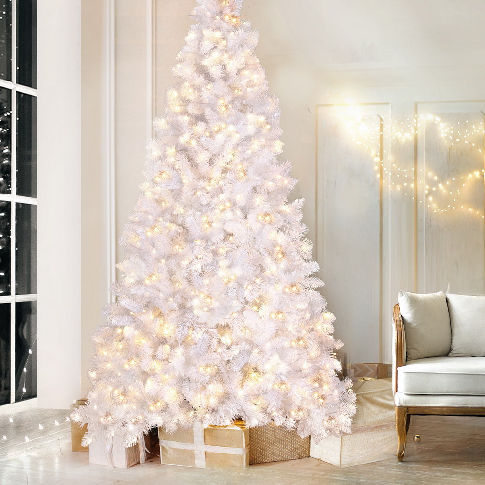 7FT / 2.1M White Christmas Tree – 1260 Tips – Pre-lit 500 Warm White LED Lights