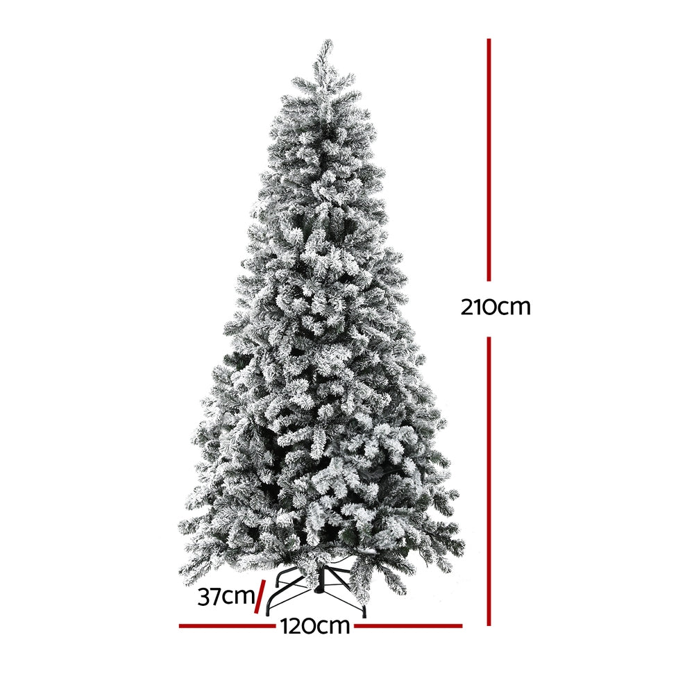 7FT / 2.1M Snow Flocked Christmas Tree – 1176 Tips – Pre-lit 500 Warm White LED Lights (8 Modes)