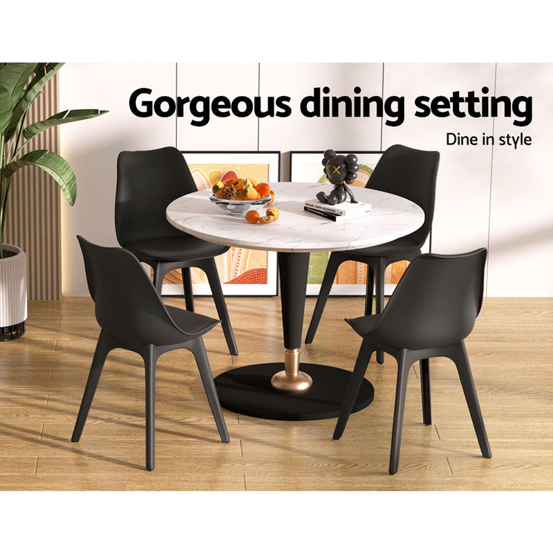 Dining Chairs Set of 4 Black Leather Luna