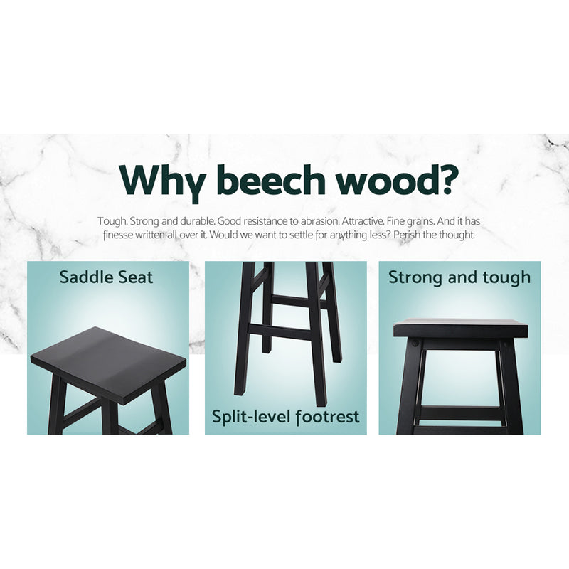 Set of 2 Beech Wood Bar Stools - Black