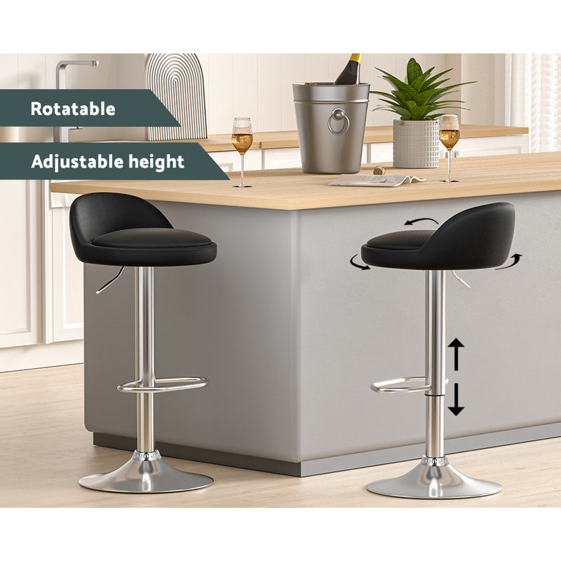 Bar Stools Kitchen Stool Chairs Dining Gas Lift Swivel Leather Black x2