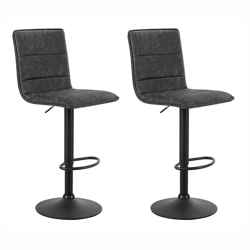 Set of 2 Bar Stools PU Leather Smooth Line Style - Grey and Black