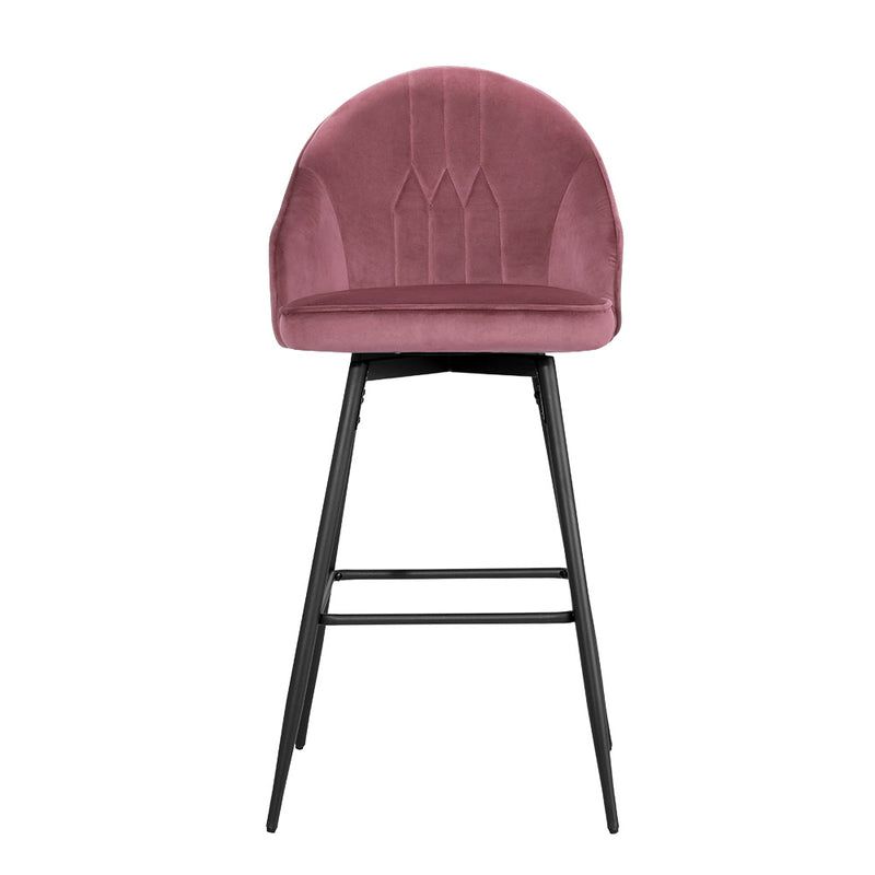 Set of 2 Bar Stools Kitchen Stool Dining Chairs Velvet Chair Barstool Pink Mesial