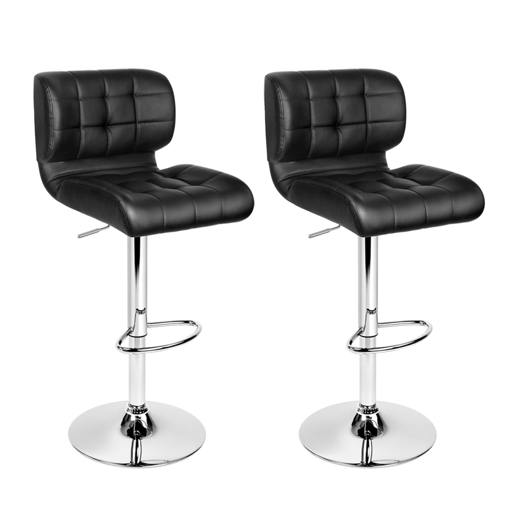 Set of 2 Preston Gas Lift Leather Bar Stools - Black & Chrome