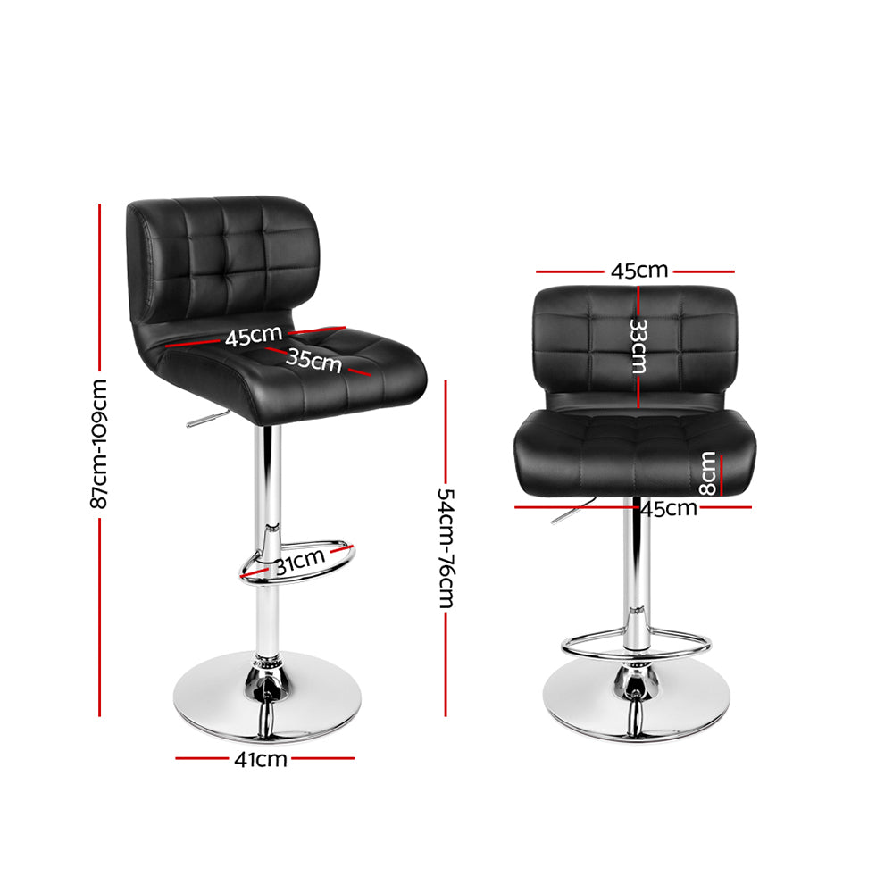 Set of 2 Preston Gas Lift Leather Bar Stools - Black & Chrome