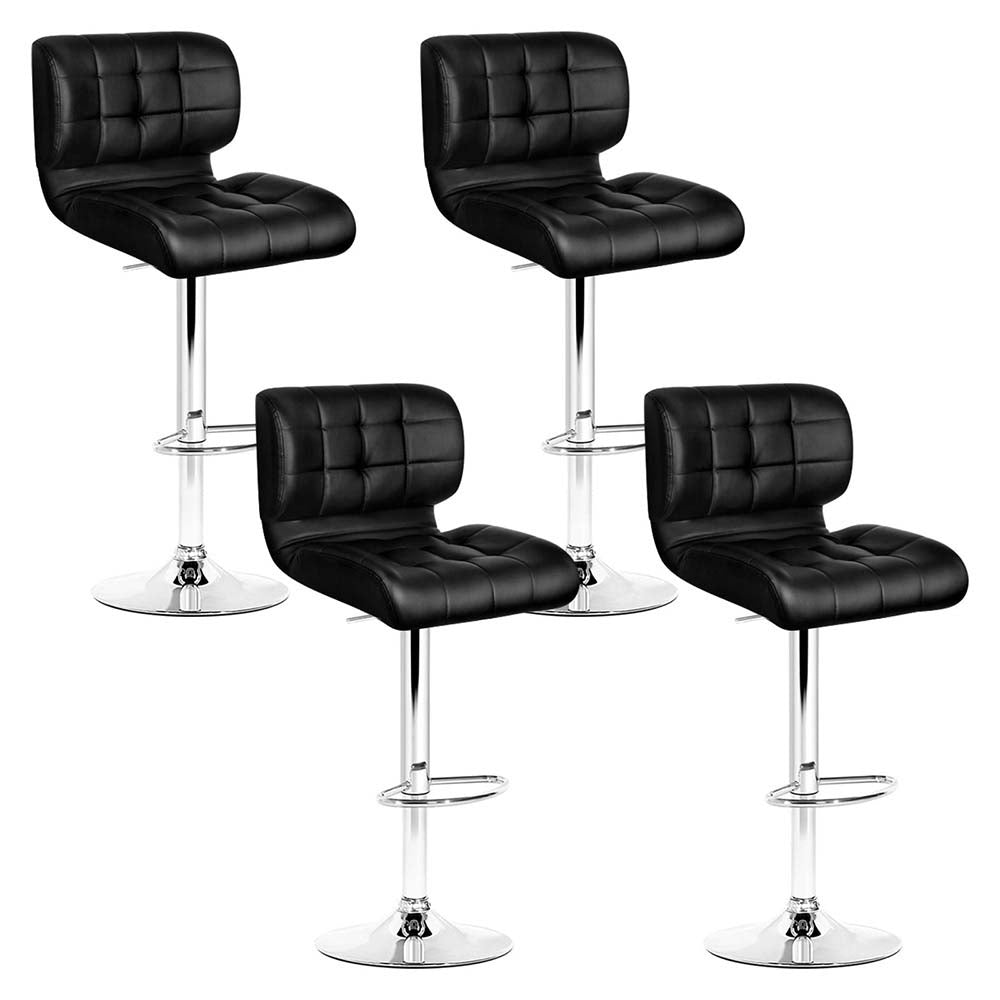 Set of 4 Preston Gas Lift Leather Bar Stools - Black & Chrome