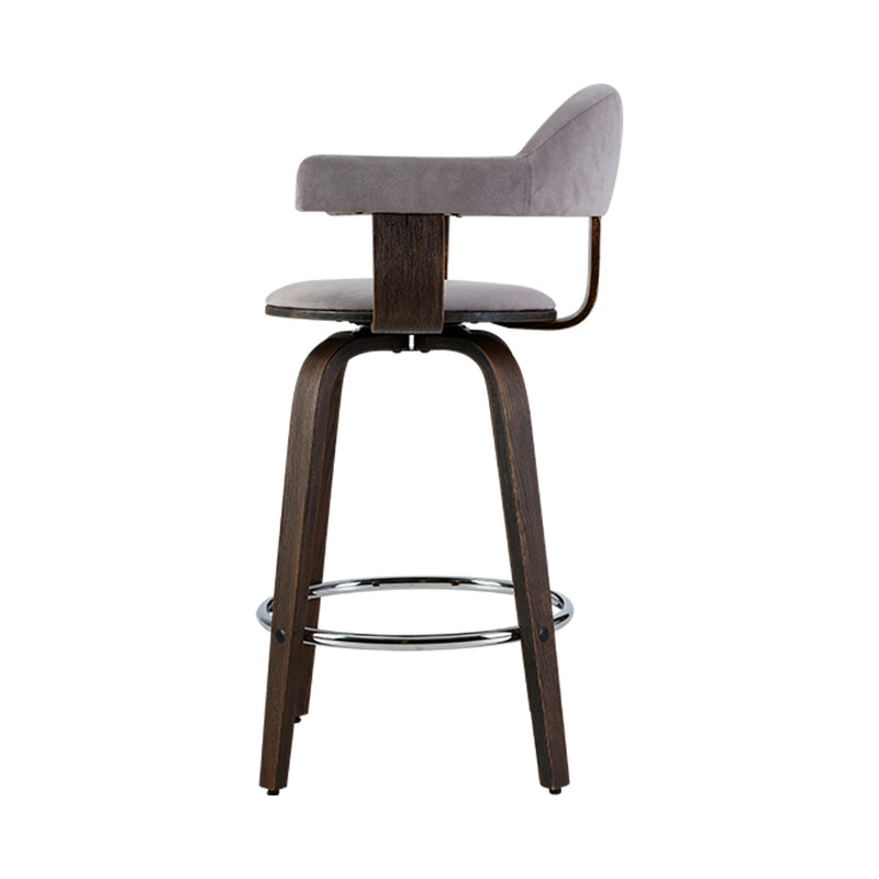 Set of 2 Bar Stools Wooden Swivel Bar Stool Kitchen Dining Chair - Wood, Chrome and Grey