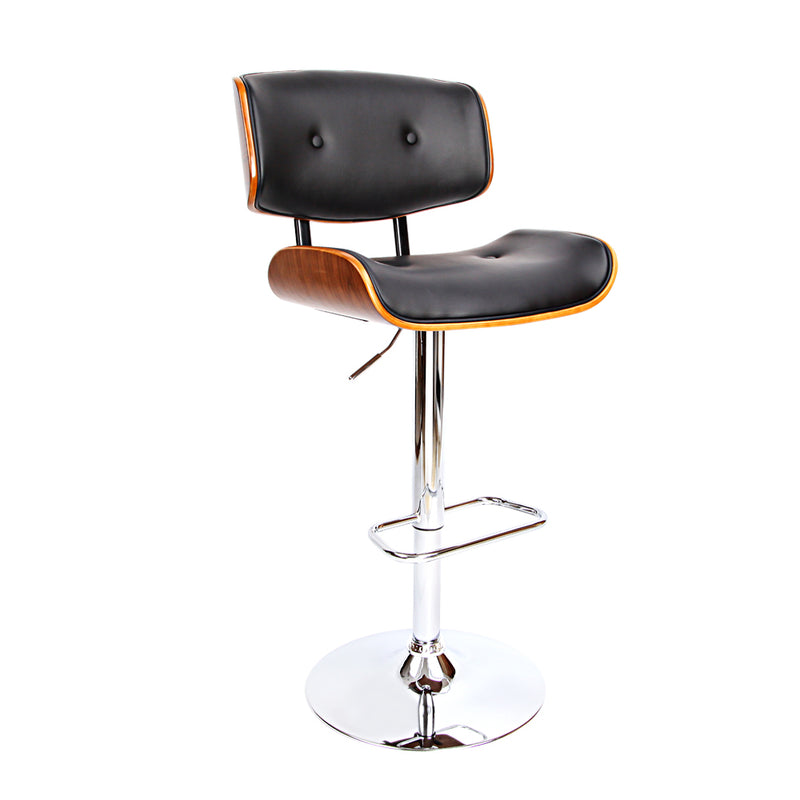 Hailey Wood and Leather Gas Lift Bar Stool Black and Chrome