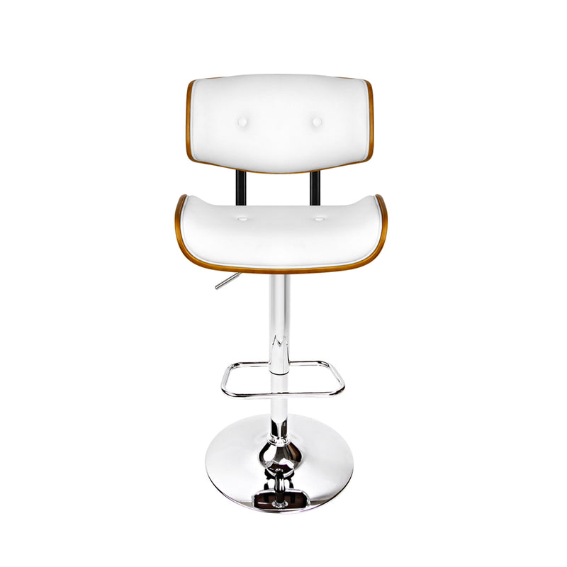 Hailey Wood and Leather Gas Lift Bar Stool White and Chrome