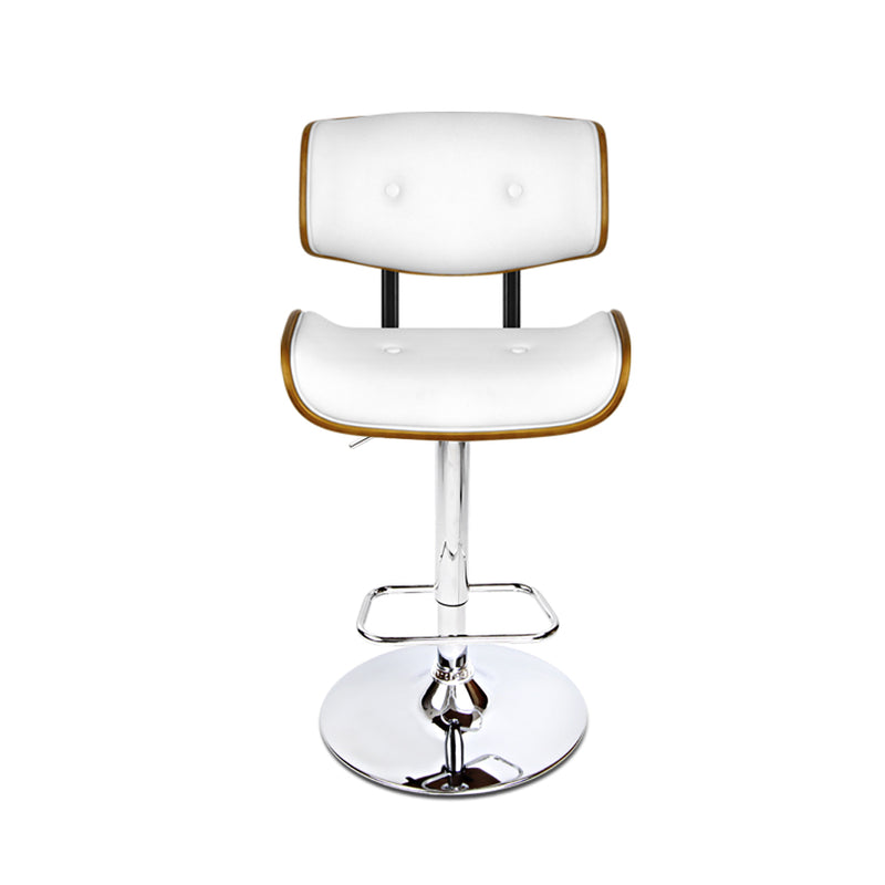 Set of 2 Hailey Wood and Leather Gas Lift Bar Stools White and Chrome
