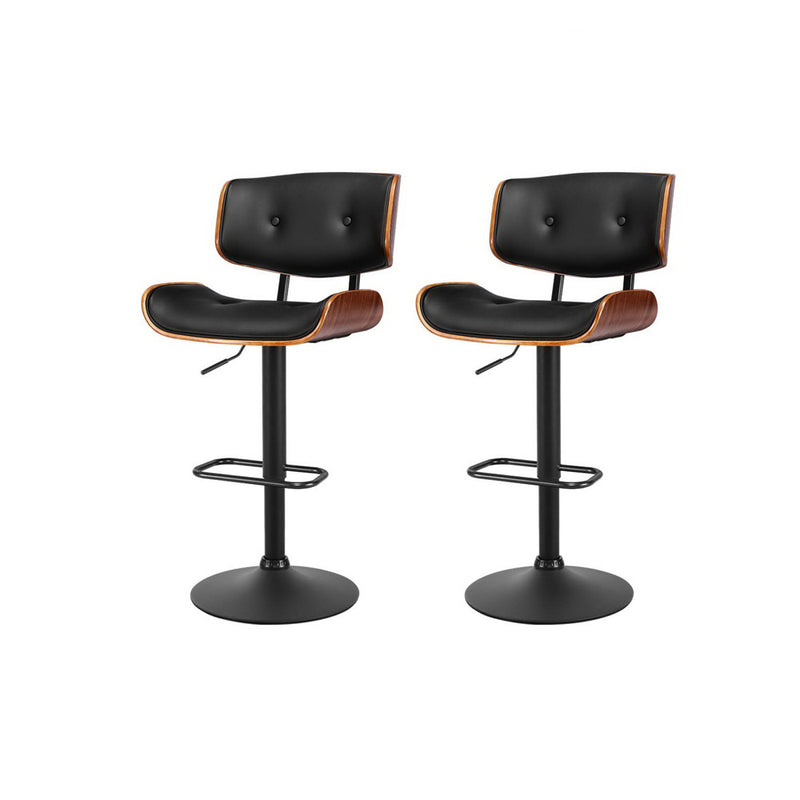 Set of 2 Harper Wood and Leather Gas Lift Bar Stools Black